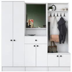 Mobili Da Ingresso > Dmora Mobile da Ingresso Bianco Nero Specchio Incluso Appendiabiti 179x37x183h cm, 11 Ripiani - Manzano Nero, Bianco