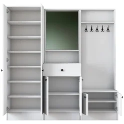 Mobili Da Ingresso > Dmora Mobile da Ingresso Bianco Nero Specchio Incluso Appendiabiti 179x37x183h cm, 11 Ripiani - Manzano Nero, Bianco