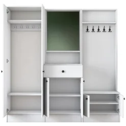 Mobile da Ingresso Bianco Nero Specchio Incluso Appendiabiti 179x37x183h cm, 7 Ripiani - Manzano