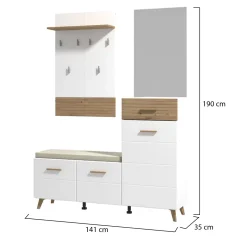 Mobili Da Ingresso > Dmora Mobile da Ingresso Bianco Opaco Marrone Rovere Nodi Specchio Incluso un Cassetto 141x35x189.5h cm, 6 Ripiani - Longa Marrone Rovere Nodi, Bianco Opaco