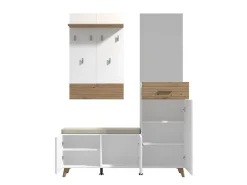 Mobili Da Ingresso > Dmora Mobile da Ingresso Bianco Opaco Marrone Rovere Nodi Specchio Incluso un Cassetto 141x35x189.5h cm, 6 Ripiani - Longa Marrone Rovere Nodi, Bianco Opaco