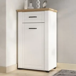 Mobile da Ingresso Bianco Opaco Marrone Rovere un Cassetto 2 Ripiani 60.5x41x105h cm, Un'anta - Rogeno
