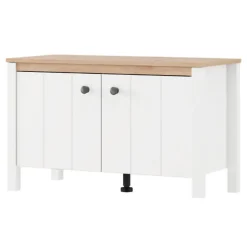 Mobile da Ingresso Bianco Opaco Marrone Rovere un Ripiano 2 Ante 86x40x54h cm, Anta Effetto Rigato - Tekapo