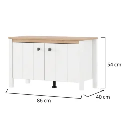 Mobile da Ingresso Bianco Opaco Marrone Rovere un Ripiano 2 Ante 86x40x54h cm, Anta Effetto Rigato - Tekapo