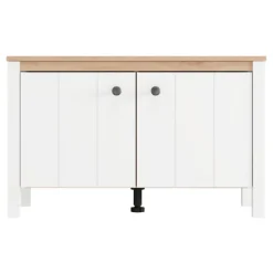 Mobile da Ingresso Bianco Opaco Marrone Rovere un Ripiano 2 Ante 86x40x54h cm, Anta Effetto Rigato - Tekapo