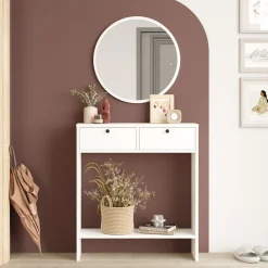Mobili Da Ingresso > Dmora Mobile da Ingresso Specchio Incluso Modulabile 80x24x90h cm, 2 Ante - Chiarano Bianco