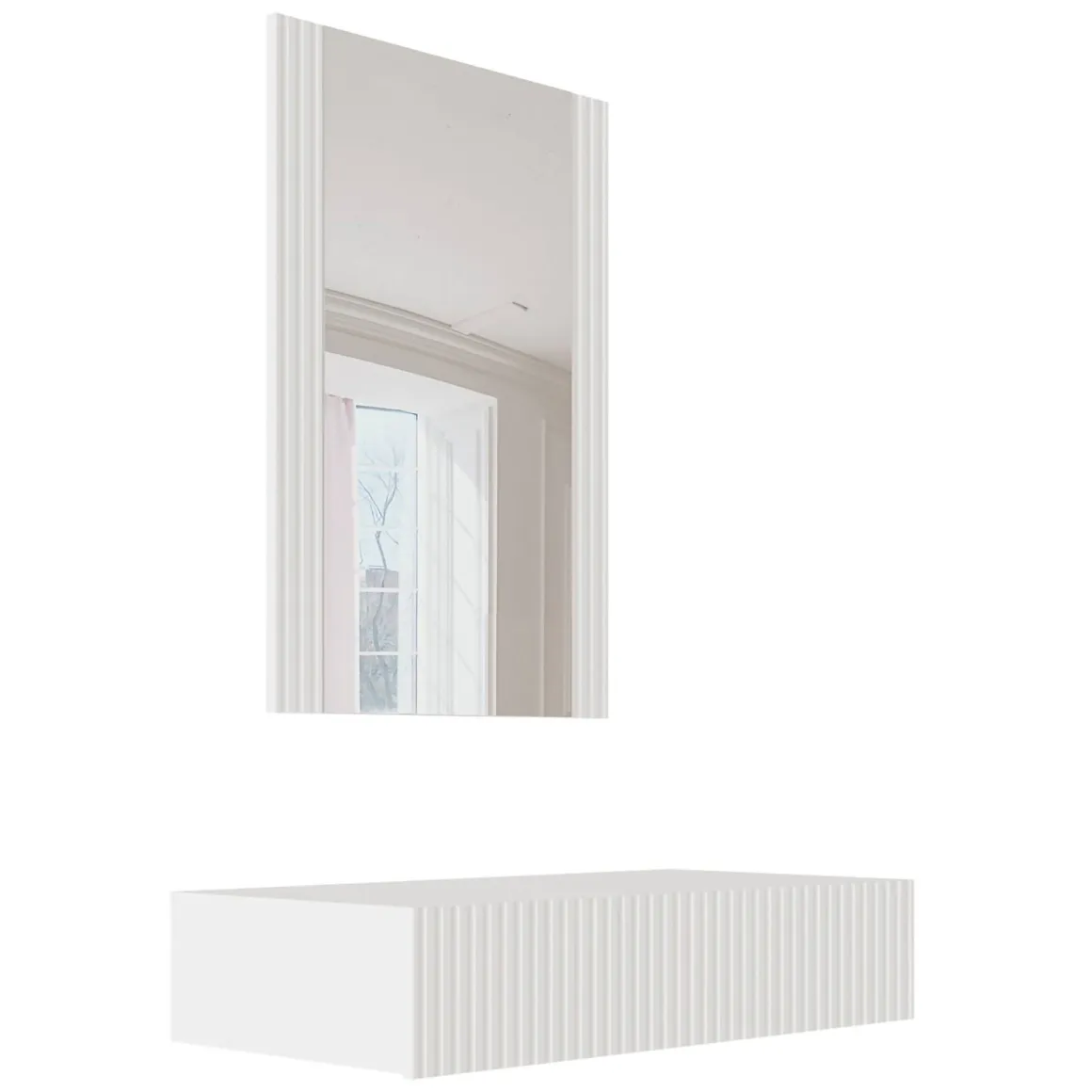 Mobile da Ingresso Bianco Specchio Incluso Paia 80x42x97h cm, un Cassetto - Premolo