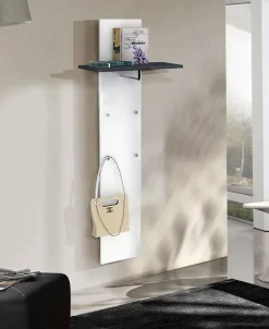Ingresso > Dmora Mobile da ingresso elegante sospeso bianco lucido e ardesia 50x140h cm - Nives Grigio Ardesia, Bianco Lucido