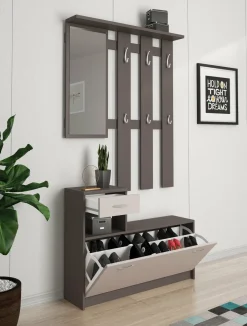 Mobile da ingresso Garolfo, 100x25h180 cm, Beige e Grigio