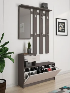 Mobile da ingresso Garolfo, 100x25h180 cm, Beige e Grigio