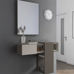 Mobile da Ingresso Grigio Beige Specchio Incluso un Cassetto 100x31x75h cm, un Vano - Daba