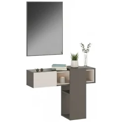 Mobile da Ingresso Grigio Beige Specchio Incluso un Cassetto 100x31x75h cm, un Vano - Daba