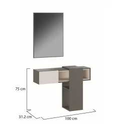 Mobile da Ingresso Grigio Beige Specchio Incluso un Cassetto 100x31x75h cm, un Vano - Daba