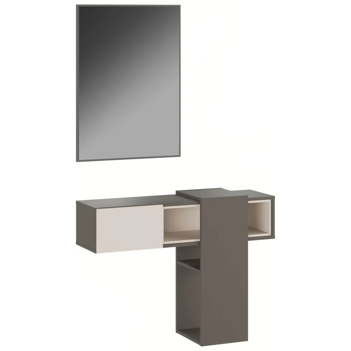 Mobile da Ingresso Grigio Beige Specchio Incluso un Cassetto 100x31x75h cm, un Vano - Daba
