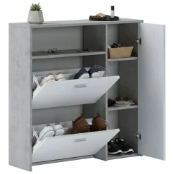 Mobili Da Ingresso > Dmora Mobile da Ingresso Grigio Cemento Bianco 04-mag Paia 3 Ripiani 91.5x26.6x94h cm, 3 Ante - Scultore Bianco, Grigio Cemento