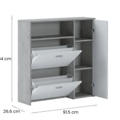Mobili Da Ingresso > Dmora Mobile da Ingresso Grigio Cemento Bianco 04-mag Paia 3 Ripiani 91.5x26.6x94h cm, 3 Ante - Scultore Bianco, Grigio Cemento