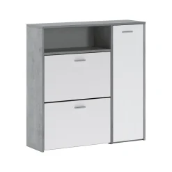 Mobili Da Ingresso > Dmora Mobile da Ingresso Grigio Cemento Bianco 04-mag Paia 3 Ripiani 91.5x26.6x94h cm, 3 Ante - Scultore Bianco, Grigio Cemento