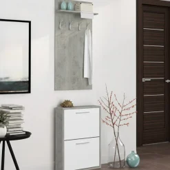 Mobile da Ingresso Grigio Cemento Bianco Paia Cassetti 54x28x181h cm, Ripiani - Sestola