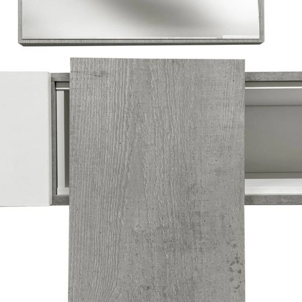 Mobile da Ingresso Grigio Cemento Bianco Specchio Incluso un Ripiano 100x31x75h cm, Appendiabiti - Limbadi