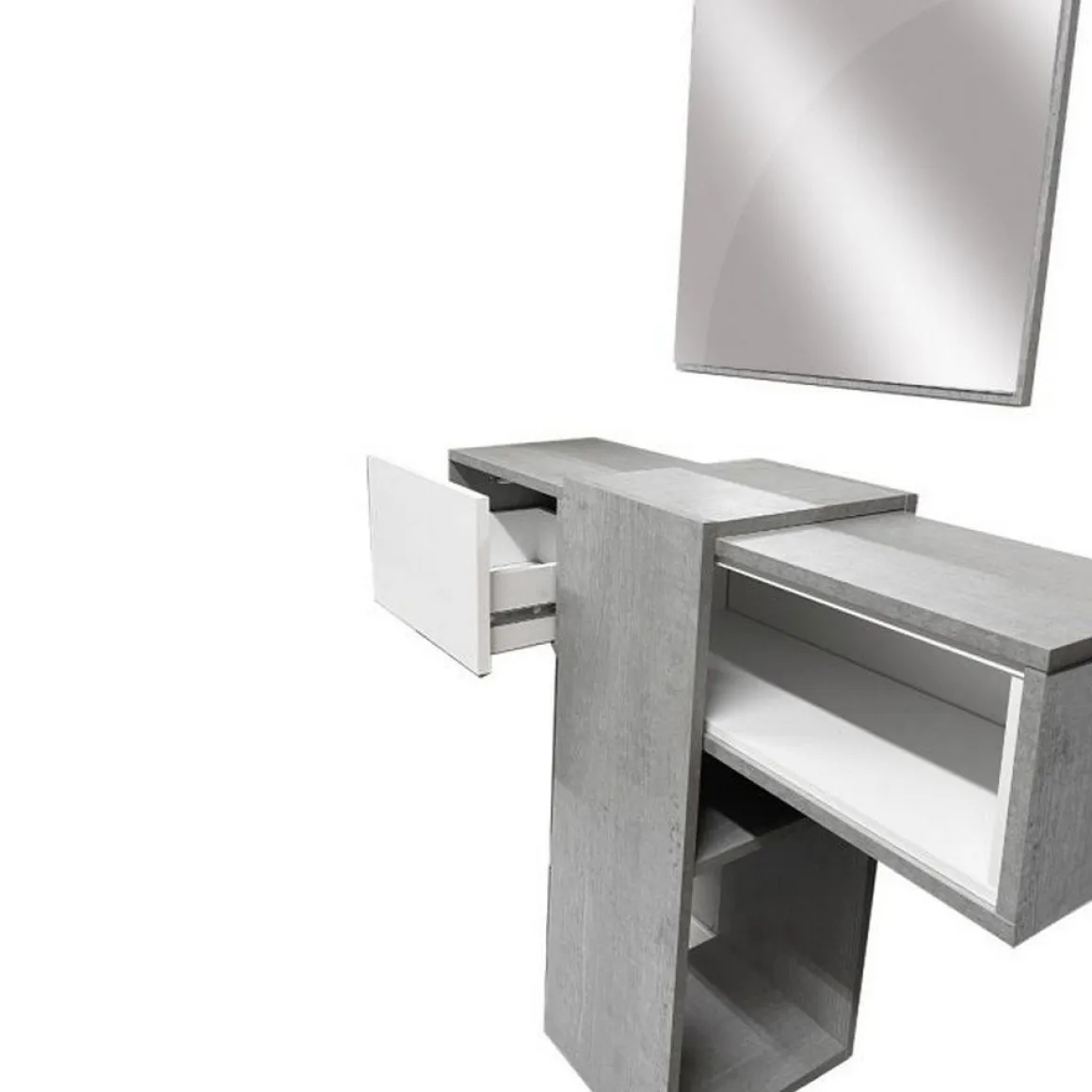 Mobile da Ingresso Grigio Cemento Bianco Specchio Incluso un Ripiano 100x31x75h cm, Appendiabiti - Limbadi