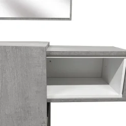 Mobile da Ingresso Grigio Cemento Bianco Specchio Incluso un Ripiano 100x31x75h cm, Appendiabiti - Limbadi