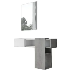 Mobile da Ingresso Grigio Cemento Bianco Specchio Incluso un Ripiano 100x31x75h cm, Appendiabiti - Limbadi