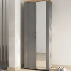 Mobile da Ingresso Grigio Marrone Rovere Nodi Specchio Incluso 3 Ripiani 75x41x194.5h cm, Appendiabiti - Coggiola