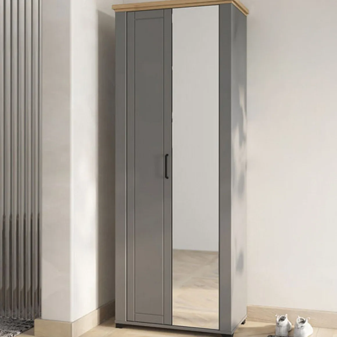 Mobili Da Ingresso > Dmora Mobile da Ingresso Grigio Marrone Rovere un Cassetto 2 Ripiani 60.5x41x105h cm, Un'anta - Rogeno Marrone, Grigio Rovere
