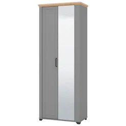 Mobile da Ingresso Grigio Marrone Rovere Nodi Specchio Incluso 3 Ripiani 75x41x194.5h cm, Appendiabiti - Coggiola