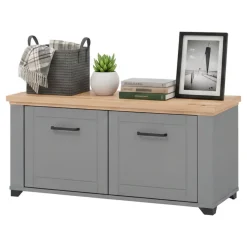 Mobile da Ingresso Grigio Marrone Rovere un Ripiano 2 Ante 103.5x41x47.5h cm, 2 Vani - Menfi