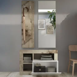 Mobili Da Ingresso > Dmora Mobile da Ingresso Marrone Lucido Bianco Pero Specchio Incluso Appendiabiti 90.5x36x170h cm, 4 Paia - Casalino Bianco Pero, Marrone Lucido