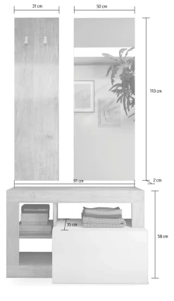 Mobili Da Ingresso > Dmora Mobile da Ingresso Marrone Lucido Bianco Pero Specchio Incluso Appendiabiti 90.5x36x170h cm, 4 Paia - Casalino Bianco Pero, Marrone Lucido