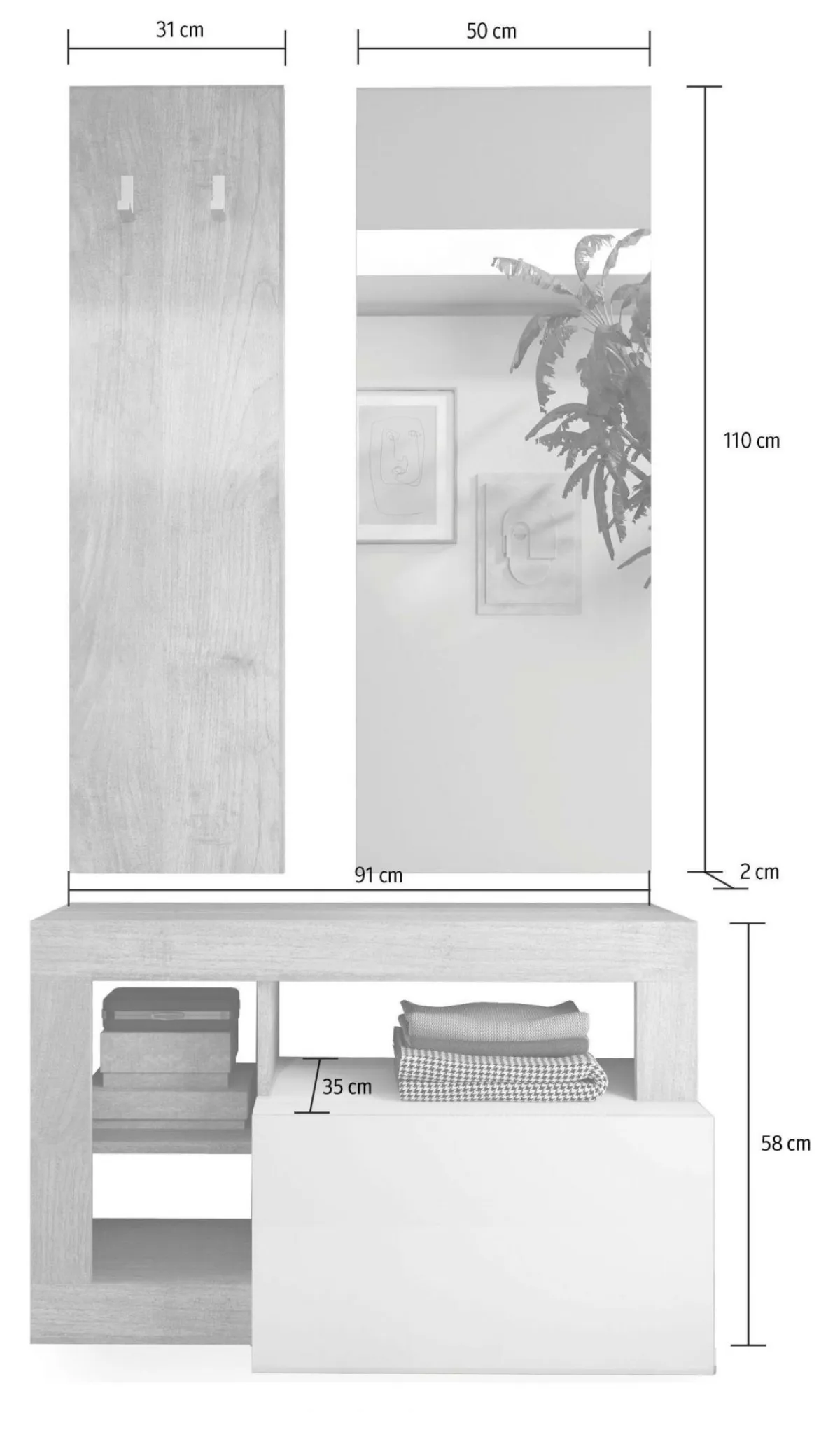 Mobili Da Ingresso > Dmora Mobile da Ingresso Marrone Lucido Bianco Pero Specchio Incluso Appendiabiti 90.5x36x170h cm, 4 Paia - Casalino Bianco Pero, Marrone Lucido