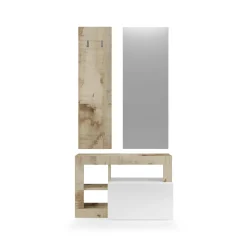 Mobili Da Ingresso > Dmora Mobile da Ingresso Marrone Lucido Bianco Pero Specchio Incluso Appendiabiti 90.5x36x170h cm, 4 Paia - Casalino Bianco Pero, Marrone Lucido