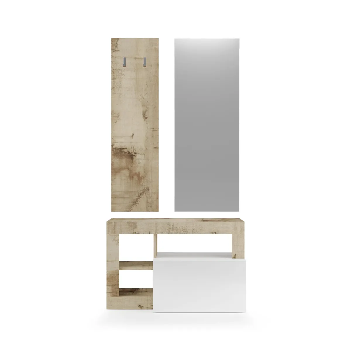 Mobili Da Ingresso > Dmora Mobile da Ingresso Marrone Lucido Bianco Pero Specchio Incluso Appendiabiti 90.5x36x170h cm, 4 Paia - Casalino Bianco Pero, Marrone Lucido