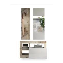 Mobili Da Ingresso > Dmora Mobile da Ingresso Marrone Lucido Bianco Pero Specchio Incluso Appendiabiti 90.5x36x170h cm, 4 Paia - Casalino Bianco Pero, Marrone Lucido