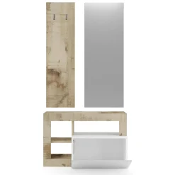 Mobili Da Ingresso > Dmora Mobile da Ingresso Marrone Lucido Bianco Pero Specchio Incluso Appendiabiti 90.5x36x170h cm, 4 Paia - Casalino Bianco Pero, Marrone Lucido