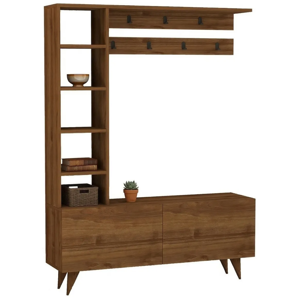Mobile da Ingresso Marrone Noce Appendiabiti 6 Ripiani 120x32x162h cm, Apertura a Ribalta - Gordona