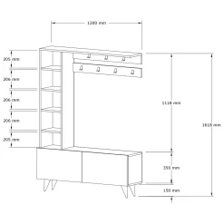 Mobile da Ingresso Marrone Noce Appendiabiti 6 Ripiani 120x32x162h cm, Apertura a Ribalta - Gordona