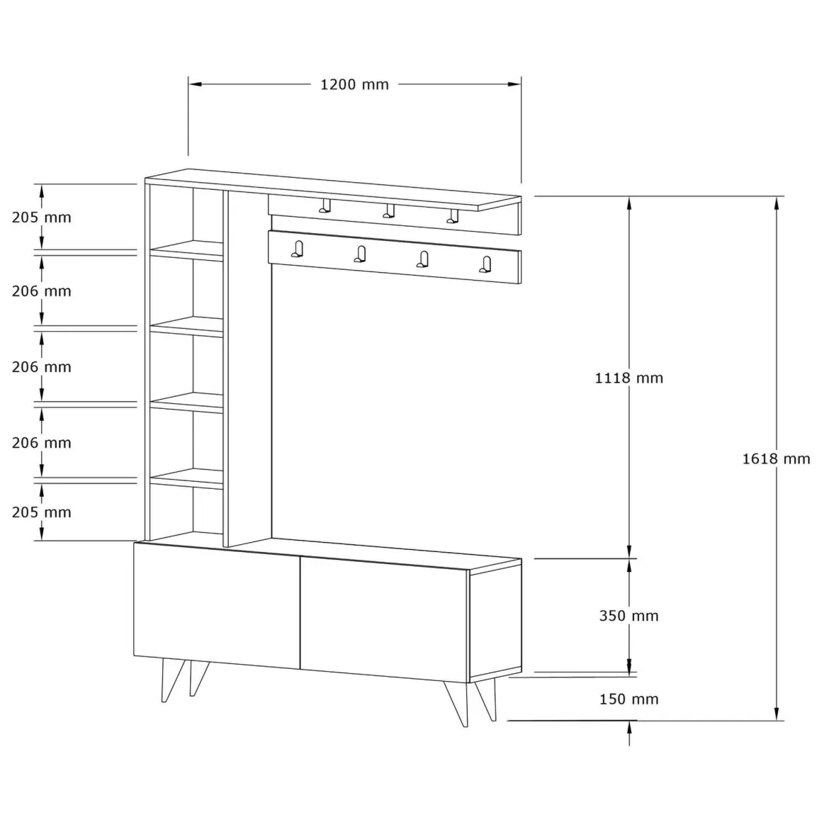 Mobile da Ingresso Marrone Noce Appendiabiti 6 Ripiani 120x32x162h cm, Apertura a Ribalta - Gordona