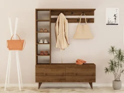 Mobile da Ingresso Marrone Noce Appendiabiti 6 Ripiani 120x32x162h cm, Apertura a Ribalta - Gordona