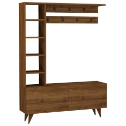 Mobile da Ingresso Marrone Noce Appendiabiti 6 Ripiani 120x32x162h cm, Apertura a Ribalta - Gordona