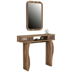 Mobile da Ingresso Marrone Noce Marrone Noce Specchio Incluso 2 Ripiani 105x30x85h cm, Modulabile - Gazzuolo