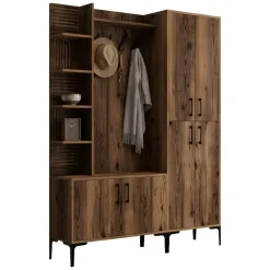 Mobile da Ingresso Marrone Noce Nero Appendiabiti 12 Ripiani 150x200x35h cm, Apertura Battente - Dovarese