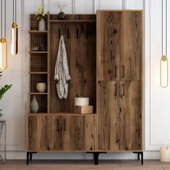 Mobile da Ingresso Marrone Noce Nero Appendiabiti 12 Ripiani 150x200x35h cm, Apertura Battente - Dovarese