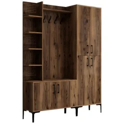 Mobile da Ingresso Marrone Noce Nero Appendiabiti 12 Ripiani 150x200x35h cm, Apertura Battente - Dovarese