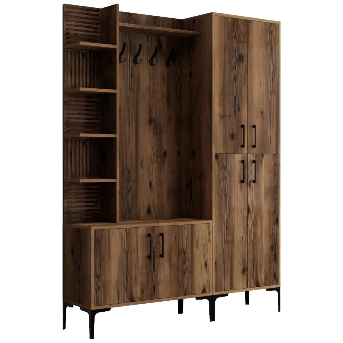 Mobile da Ingresso Marrone Noce Nero Appendiabiti 12 Ripiani 150x200x35h cm, Apertura Battente - Dovarese