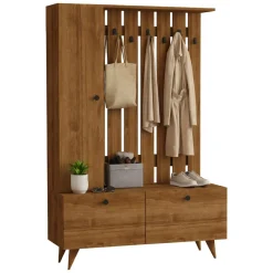 Mobile da Ingresso Marrone Noce Nero Appendiabiti 6 Ripiani 112x35x170h cm, Apertura a Ribalta, Battente - Cairate