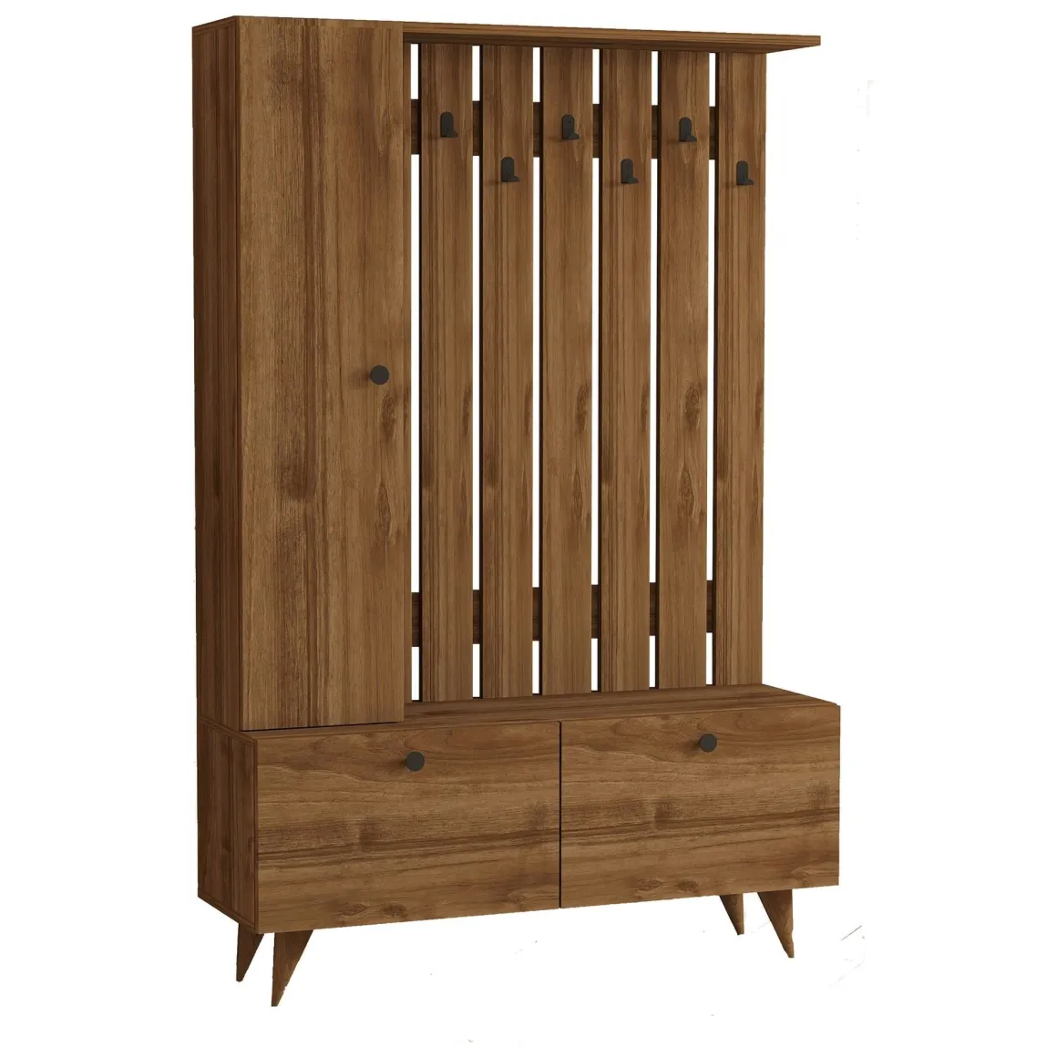 Mobile da Ingresso Marrone Noce Nero Appendiabiti 6 Ripiani 112x35x170h cm, Apertura a Ribalta, Battente - Cairate