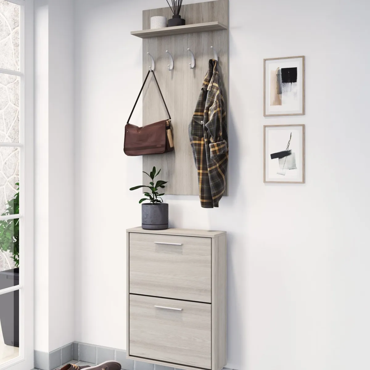 Mobili Da Ingresso > Dmora Mobile da Ingresso Appendiabiti Apertura a Ribalta 54x28x181h cm, 2 Ante - Sestola Marrone Olmo